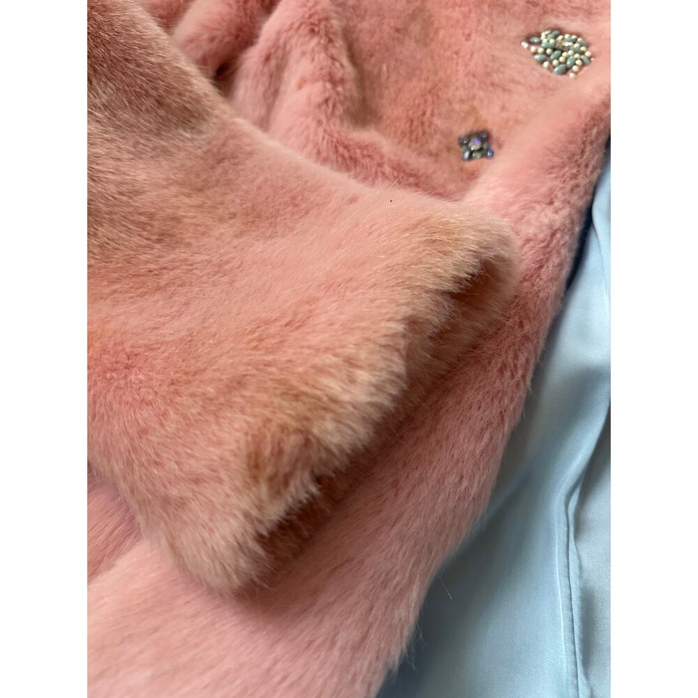 ZARA COLLECTION - Pink Bejeweled Faux Fur Coat blue beads party - Picture 9 of 16